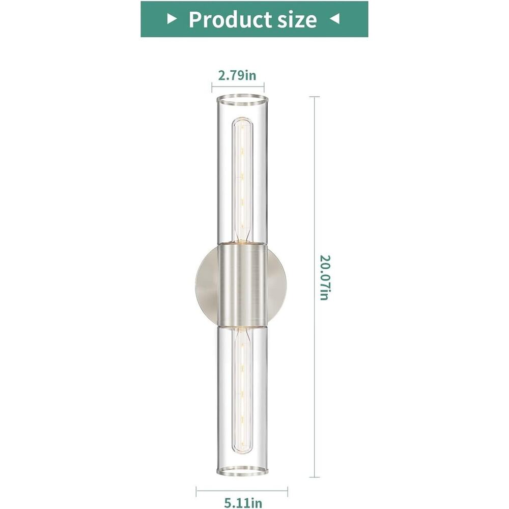 2-Light Brushed Nickel Bathroom Vanity Light with Clear Glass Shades - Picture 3 of 4